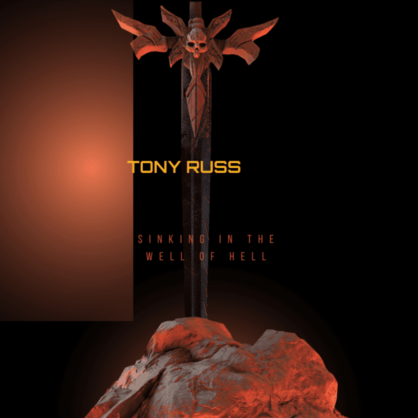 A sword with a skull on it and the words " tony russ "