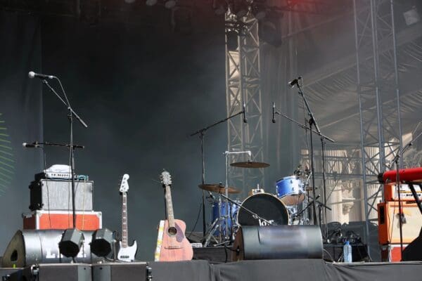 A stage with many different types of instruments.
